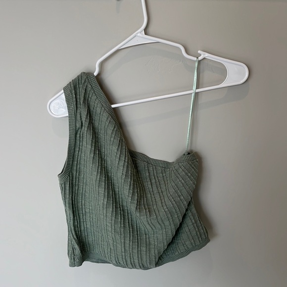 Free People Tops - Free People Beach Green One Shoulder Cotton and Linen Sweater Tank Size Small
